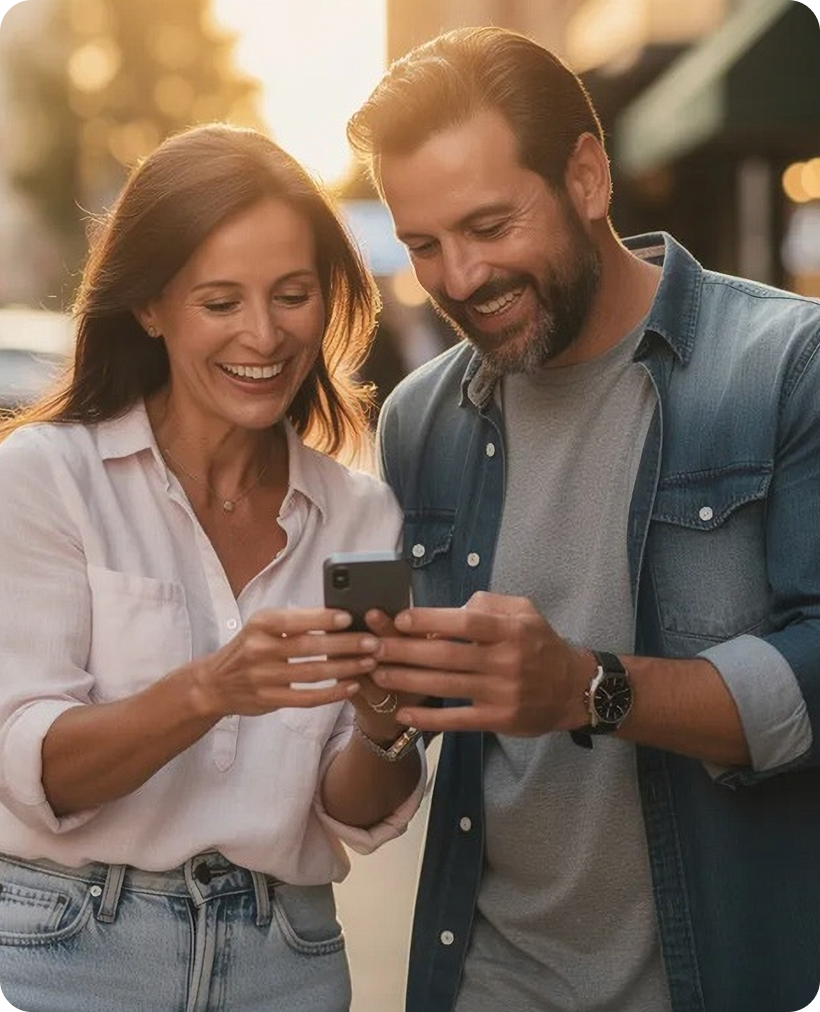 Casal olhando celular